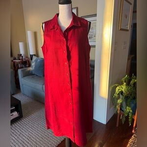 Garnet Hill red linen button up dress, 8 NBW w/out tags.